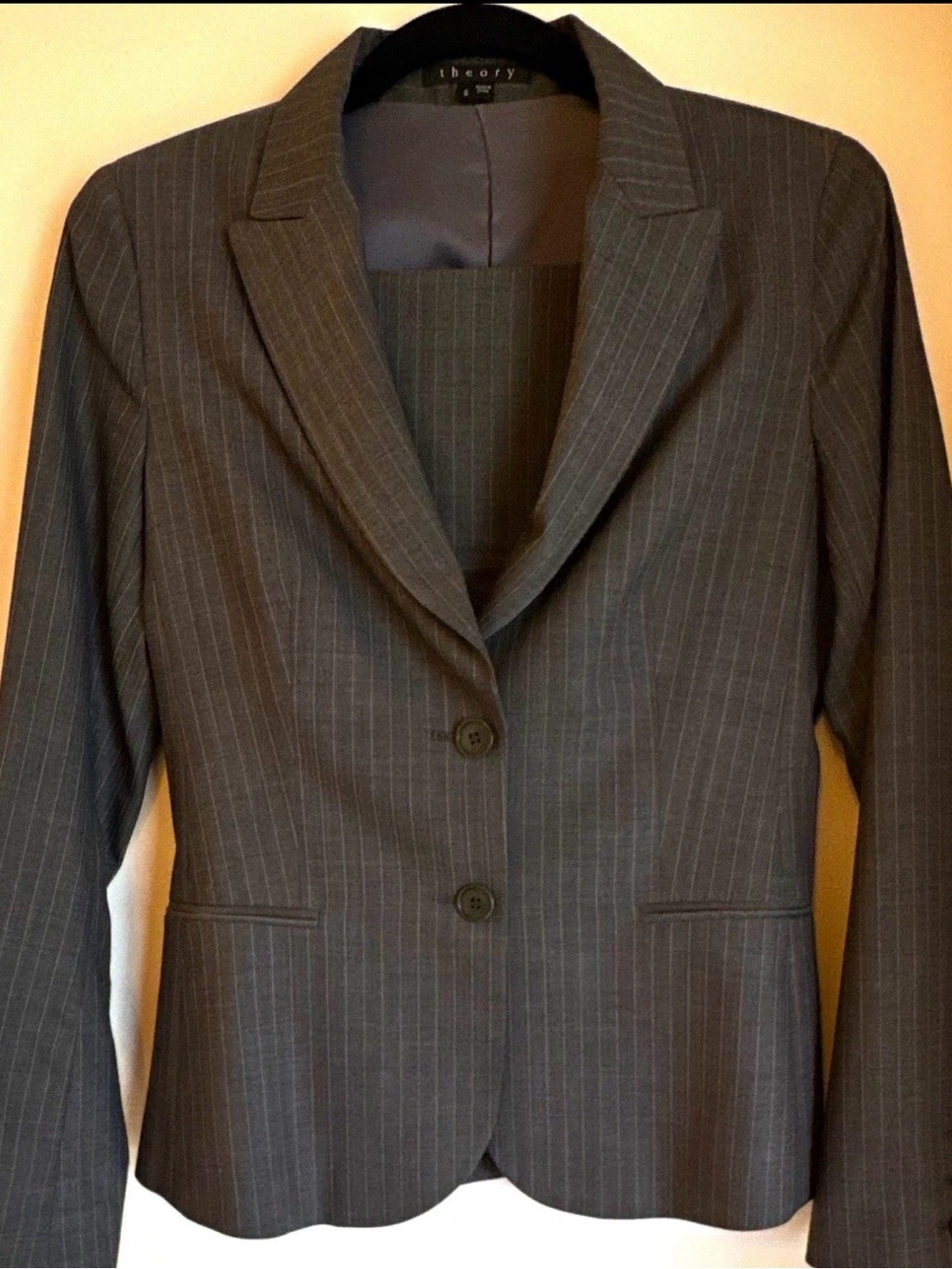 Theory Charcoal Gray Pinstripe Skirt Suit Set